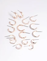 Rose Gold Textured Glitter Hoop Earring 8-Pack