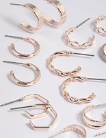 Rose Gold Textured Glitter Hoop Earring 8-Pack