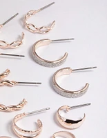 Rose Gold Textured Glitter Hoop Earring 8-Pack