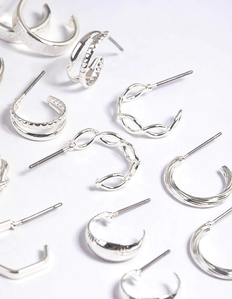 Silver Textured Glitter Hoop Earring 8-Pack