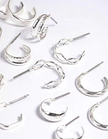 Silver Textured Glitter Hoop Earring 8-Pack