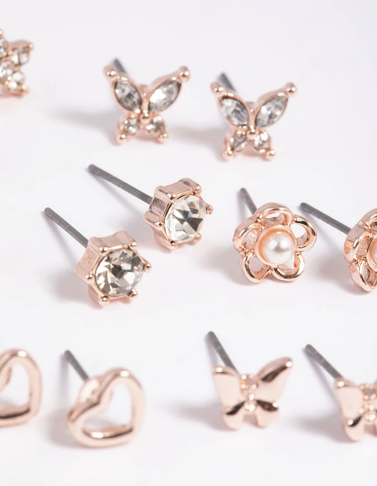 Rose Gold Pearlised Flower Stud Earring 8-Pack