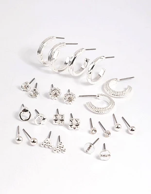 Silver Textured Stud & Hoop Earring 12-Pack