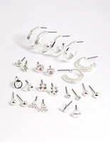 Silver Textured Stud & Hoop Earring 12-Pack