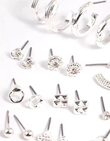 Silver Textured Stud & Hoop Earring 12-Pack