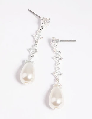 Silver Cubic Zirconia Pearl Drop Earrings