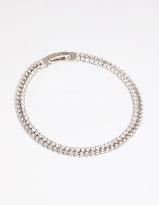 Rhodium Cubic Zirconia Layered Tennis Bracelet