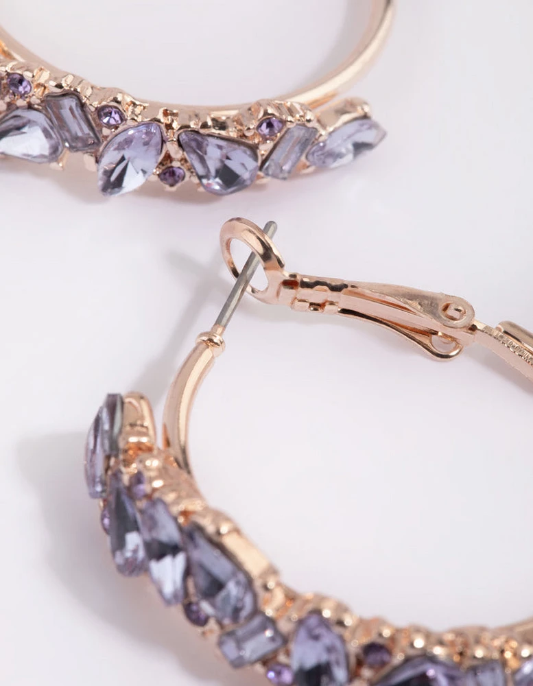 Lilac Diamante Hoop Earrings