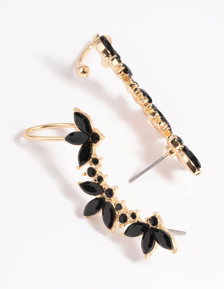 Black Diamante Leaf Ear Cuff