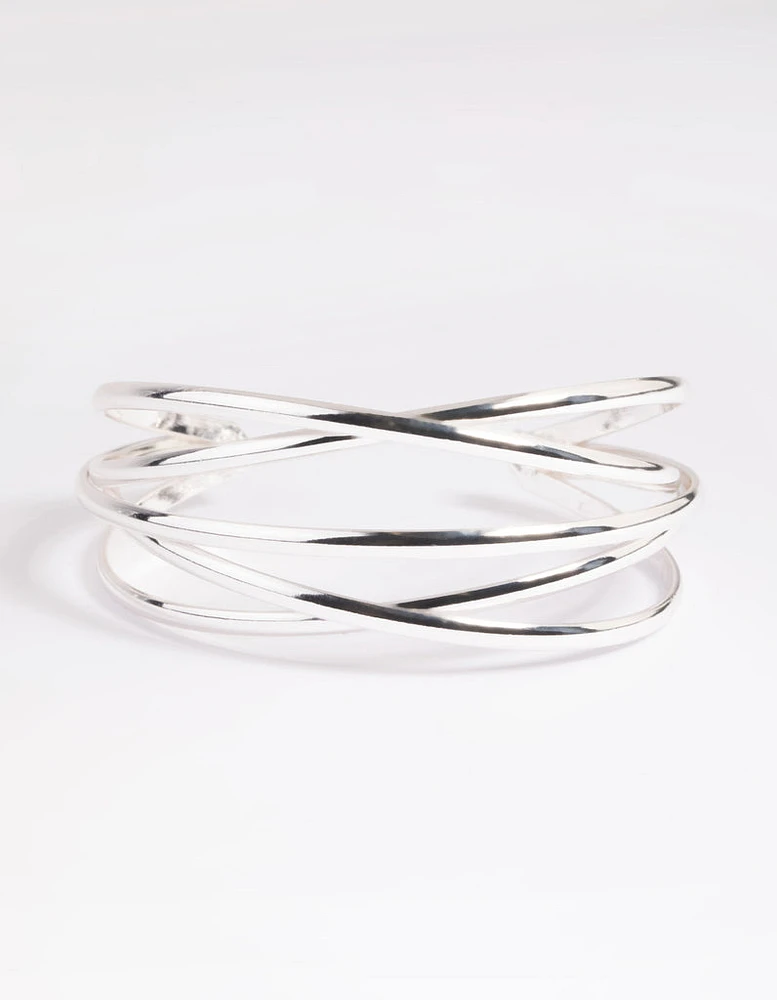 Silver Cross Over Cuff Bracelet