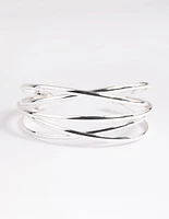 Silver Cross Over Cuff Bracelet