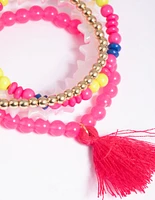 Kids Fluro Pink Stretch Bracelet 4-Pack