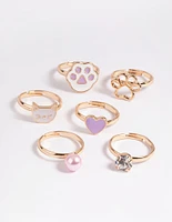 Kids Purple Cat Paw Ring 6-Pack