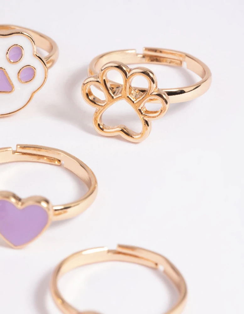 Kids Purple Cat Paw Ring 6-Pack