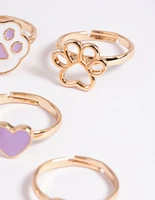 Kids Purple Cat Paw Ring 6-Pack