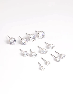 Rhodium Diamond Simulant Stud Earring 6-Pack