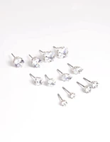 Silver Diamond Simulant Stud Earring 6-Pack