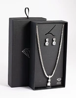 Silver Diamond Simulant Necklace & Earrings Set