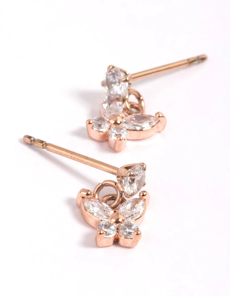 Rose Gold Plated Cubic Zirconia Butterfly Stud Earrings