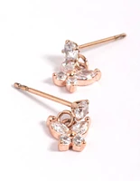 Rose Gold Plated Cubic Zirconia Butterfly Stud Earrings