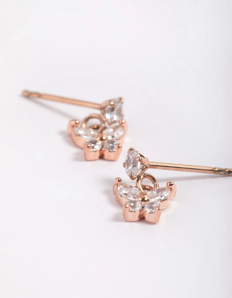 Rose Gold Plated Cubic Zirconia Butterfly Stud Earrings