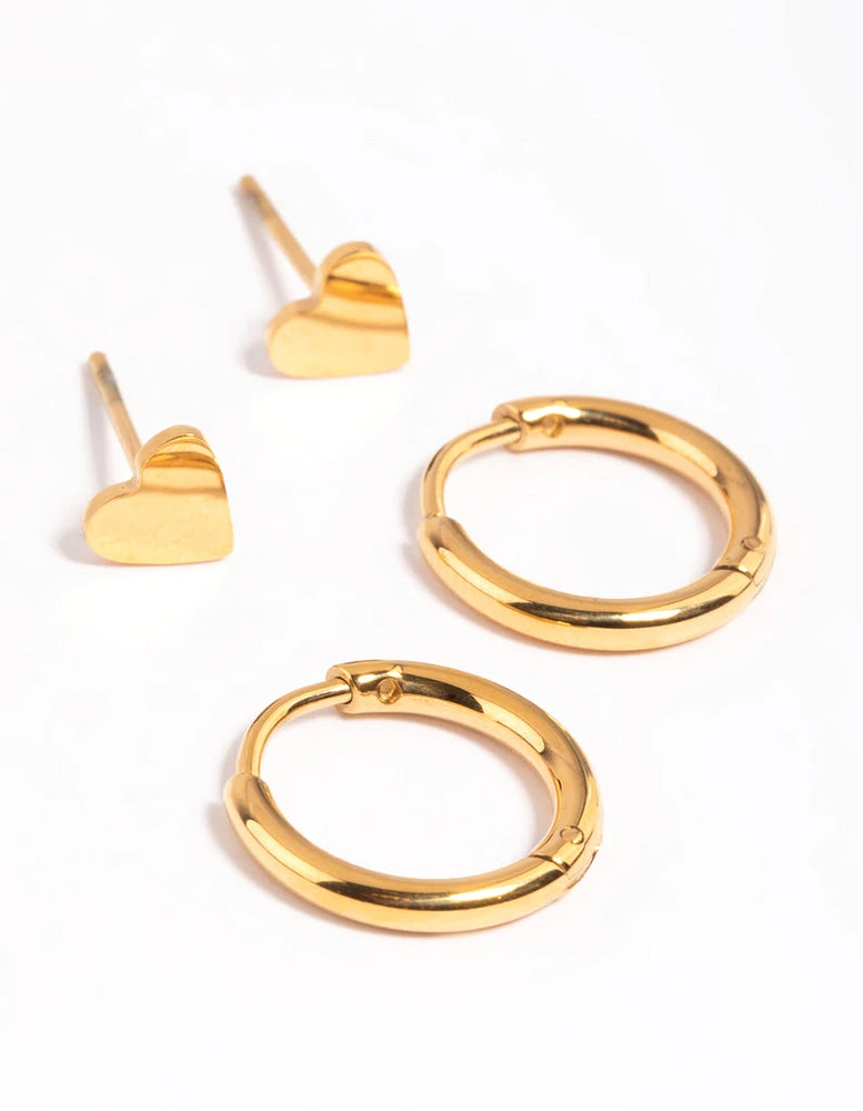 Gold Plated Surgical Steel Heart Stud Earring Set