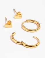 Gold Plated Surgical Steel Heart Stud Earring Set