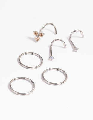 Surgical Steel Diamante Nose Stud 6-Pack