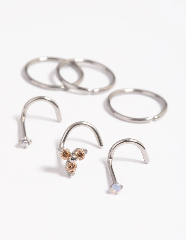 Surgical Steel Diamante Nose Stud 6-Pack