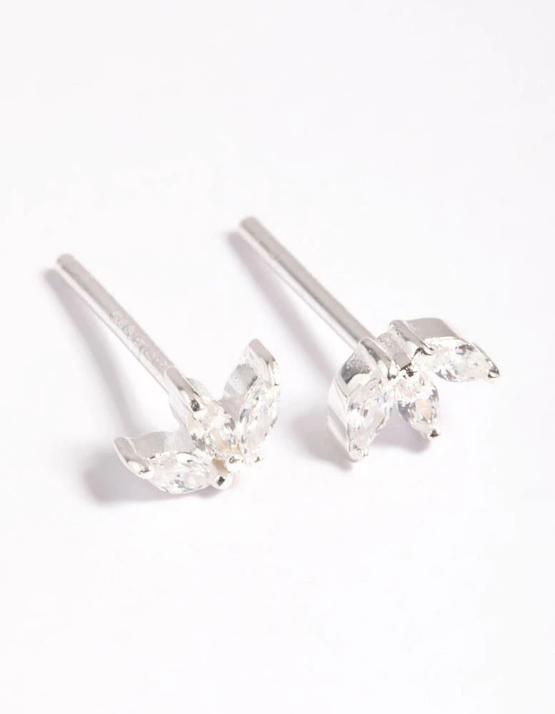 Sterling Silver Cubic Zirconia Leaf Stud Earrings