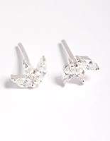 Sterling Silver Cubic Zirconia Leaf Stud Earrings