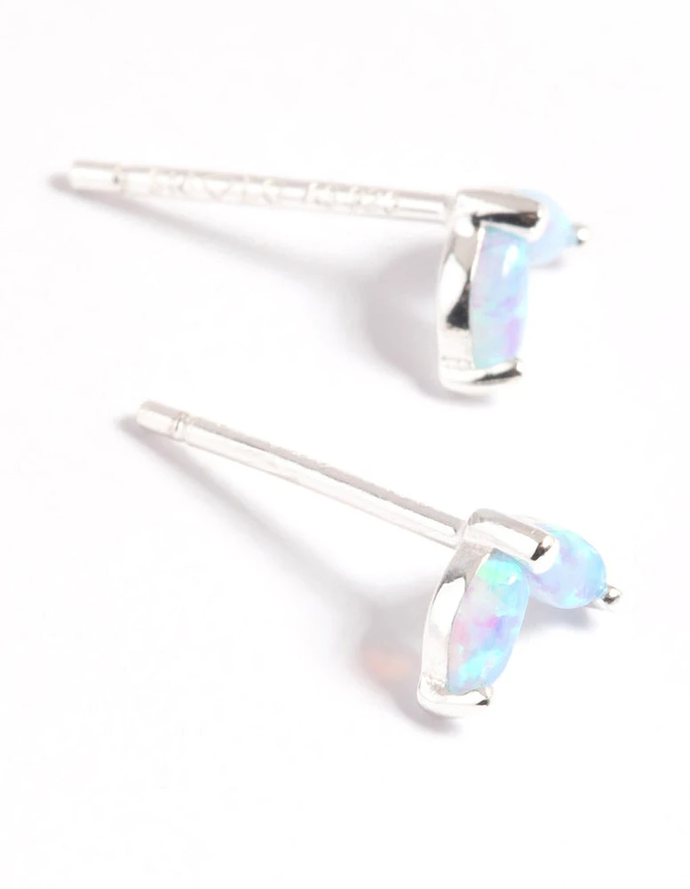 Sterling Silver Opal Dolphin Tail Stud Earrings