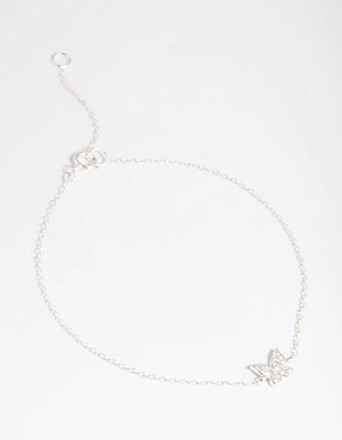 Sterling Silver Cubic Zirconia Butterfly Chain Bracelet