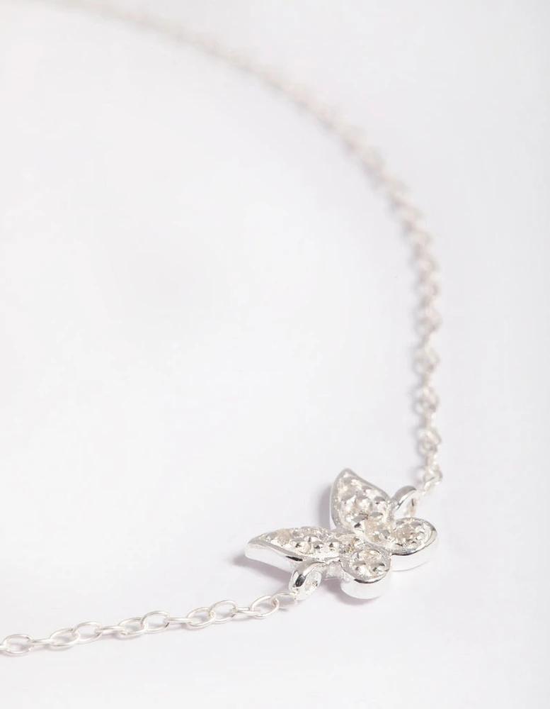 Sterling Silver Cubic Zirconia Butterfly Chain Bracelet