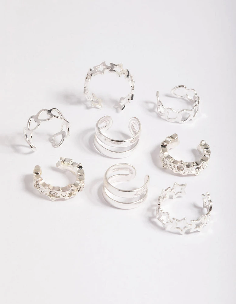 Silver Starry Heart Cuff Earring 8-Pack