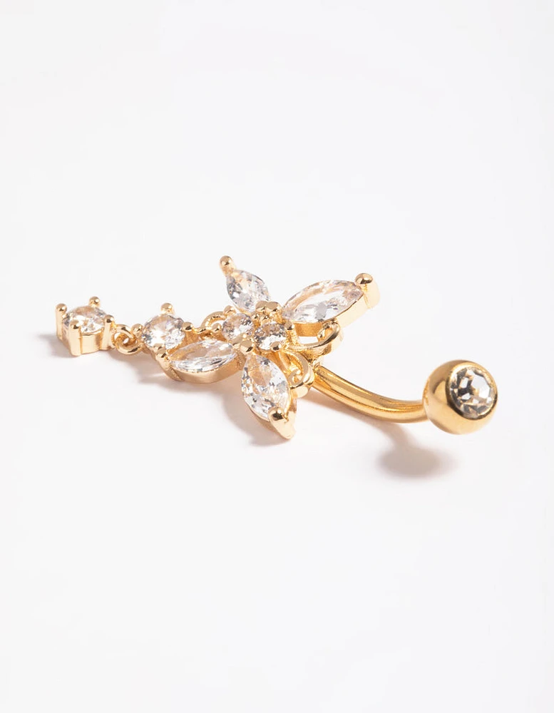 Gold Plated Surgical Steel Crystal Butterfly Belly Bar