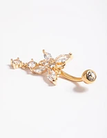 Gold Plated Surgical Steel Crystal Butterfly Belly Bar