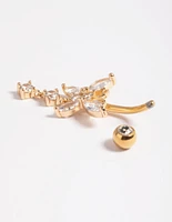 Gold Plated Surgical Steel Crystal Butterfly Belly Bar