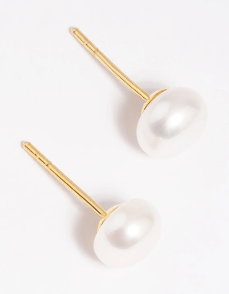 Gold Plated Sterling Silver Freshwater Pearl Stud Earrings