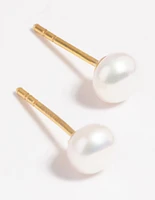 Gold Plated Sterling Silver Freshwater Pearl Stud Earrings