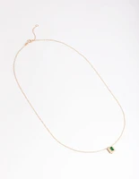 Gold Plated Sterling Silver Green Baguette Necklace