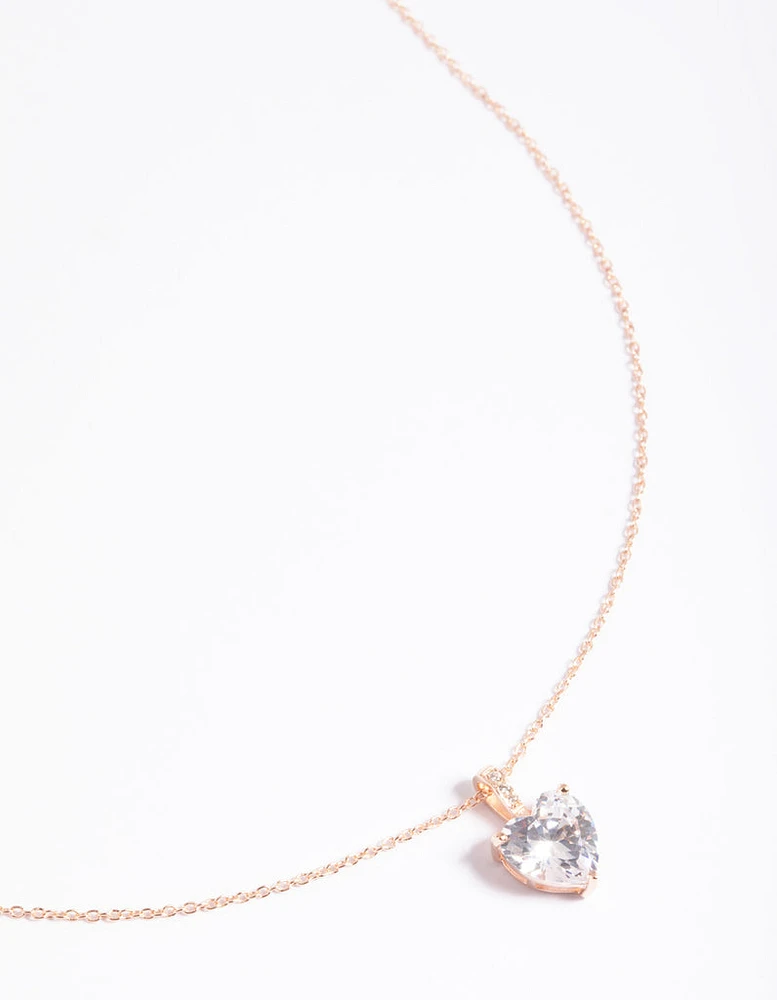 Rose Gold Plated Sterling Silver Cubic Zirconia Heart Necklace