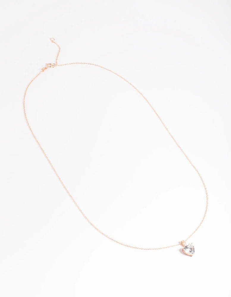 Rose Gold Plated Sterling Silver Cubic Zirconia Heart Necklace