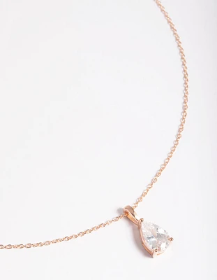 Rose Gold Plated Sterling SIlver Cubic Zirconia Pear Necklace
