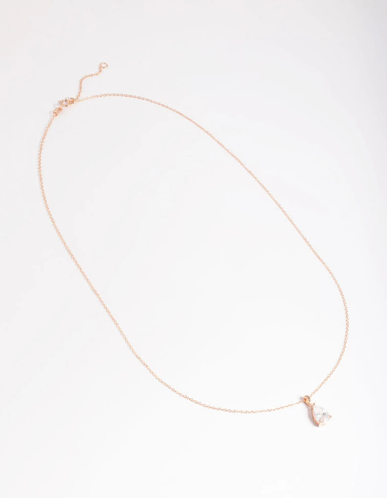 Rose Gold Plated Sterling SIlver Cubic Zirconia Pear Necklace