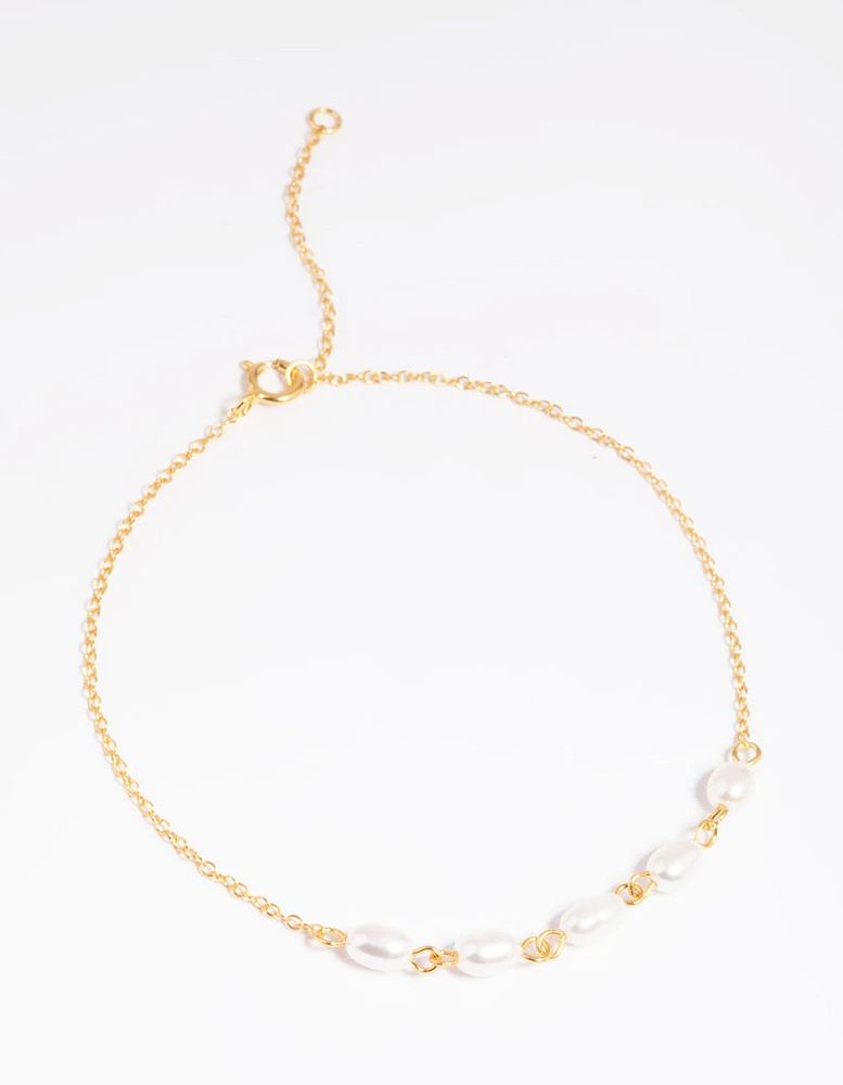 Gold Plated Sterling Silver Freshwater Pearl Chain Bracelet