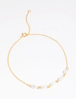 Gold Plated Sterling Silver Freshwater Pearl Chain Bracelet