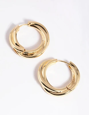 Gold Plated Chunky Molten Huggie Hoop Earrings