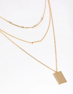 Gold Plated Rectangular Layered Necklace