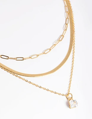 Gold Plated Cubic Zirconia Chain Necklace